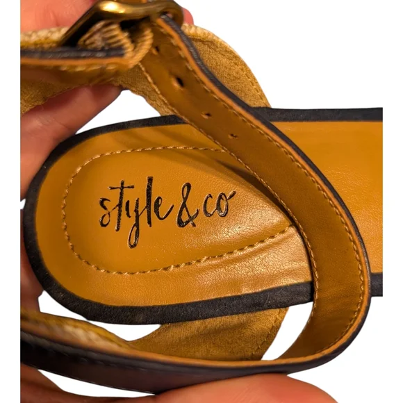 Style & Co. Navy and Tan Wedge Sandals - Picture 6 of 7